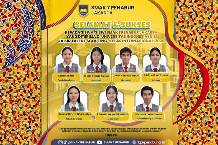 7 Siswa SMAK 7 Penabur Masuk Kelas Internasional UI 2026 lewat Jalur Talent Scouting