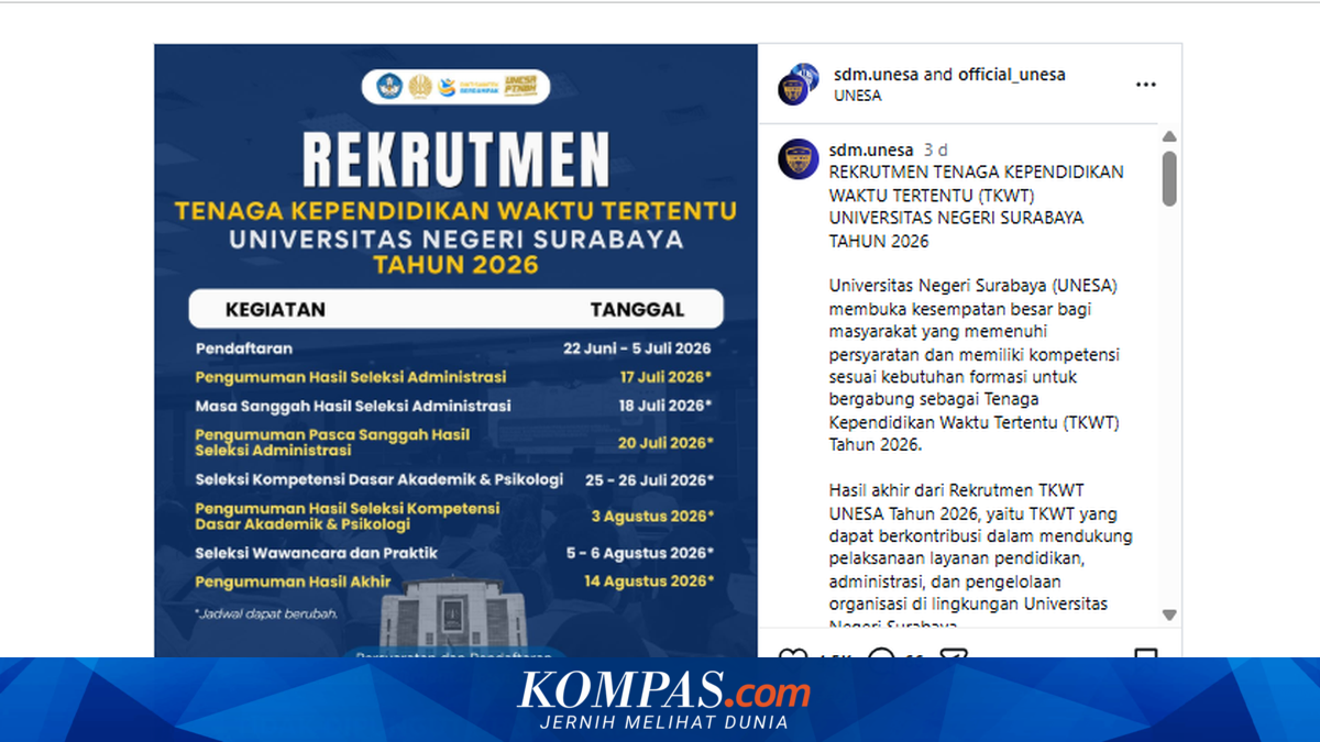 Lowongan Kerja Tenaga Kependidikan Waktu Tertentu di Universitas Negeri Surabaya