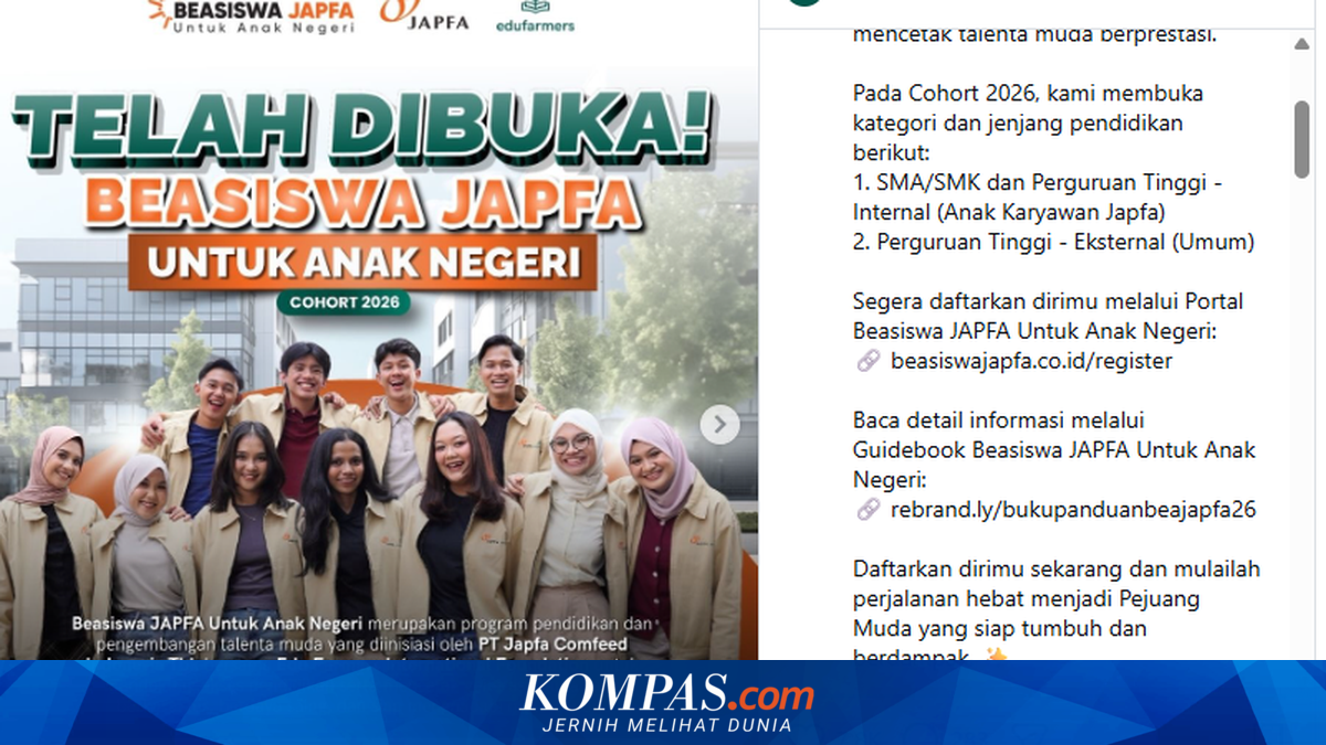 Pendaftaran Beasiswa JAPFA 2026 Dibuka Hingga 16 Agustus